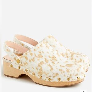 J. Crew Convertible-Strap Leather Clogs Natural White & Tan Calf Hair Studded